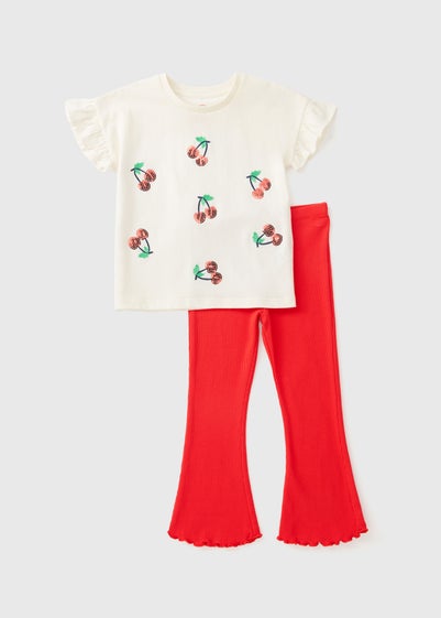 Girls Red Cherry Top & Flare Set (1-7yrs)