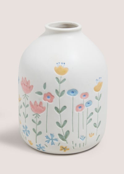 White Floral Embossed Vase