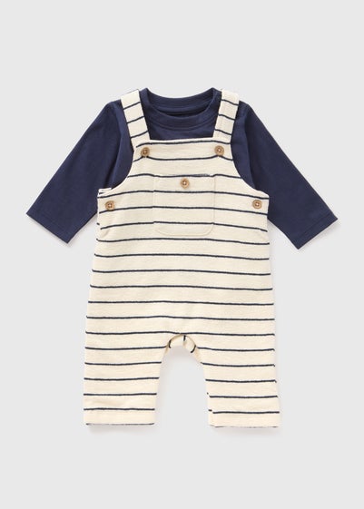 Baby Cream Stripe Top & Dungaree Set (Newborn-23mths)