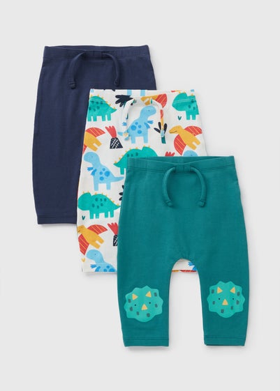 3 Pack Boys Green Dinosaur Leggings (Newborn-23mths)