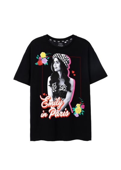 Emily In Paris Black Floral Short-Sleeved T-Shirt