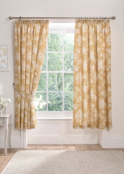 Dreams & Drapes Design Mishka Gold Pencil Pleat Curtains With Tie-Backs