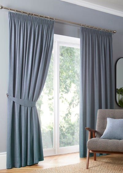 Fusion Dijon Blackout / Thermal Insulated Blue Pencil Pleat Curtains