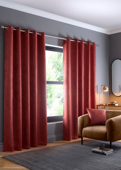 Fusion Strata Dim out Woven Terracotta Eyelet Curtains