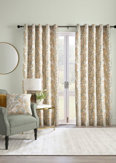 Laurence Llewelyn-Bowen Paradise Palm Jacquard Blue Eyelet Curtains