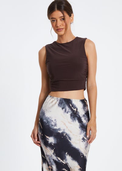 Quiz Brown Ruched Sleeveless Crop Top