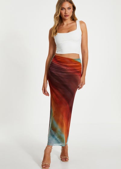 Quiz Brown Ombre Ruched Maxi Skirt