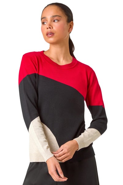 Roman Petite Red Petite Colour Block Stripe Knit Jumper