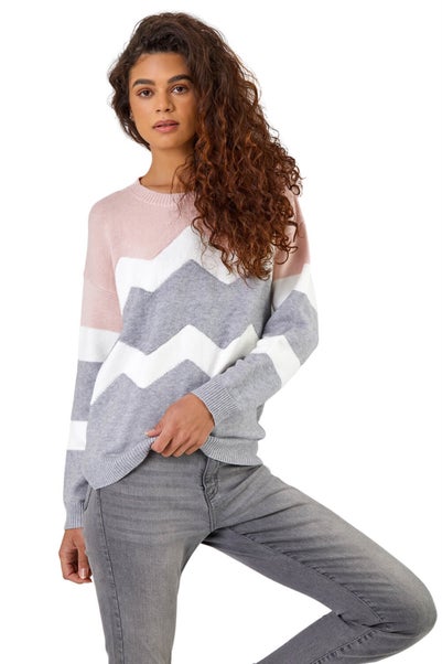 Roman Pink Zig Zag Contrast Jumper