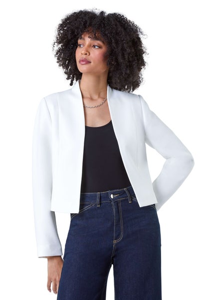 Roman Ivory Textured High Neck Jacket