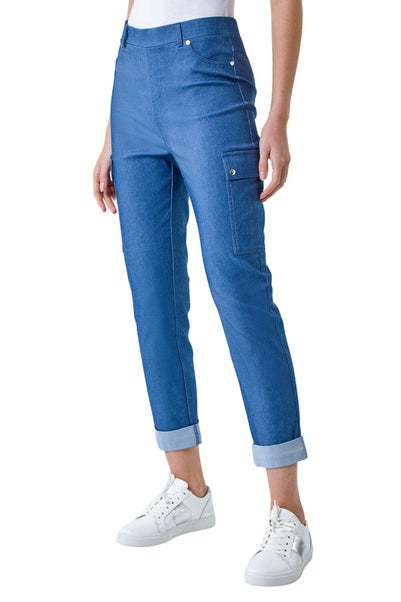 Roman Denim Turn Up Stretch Cargo Trousers