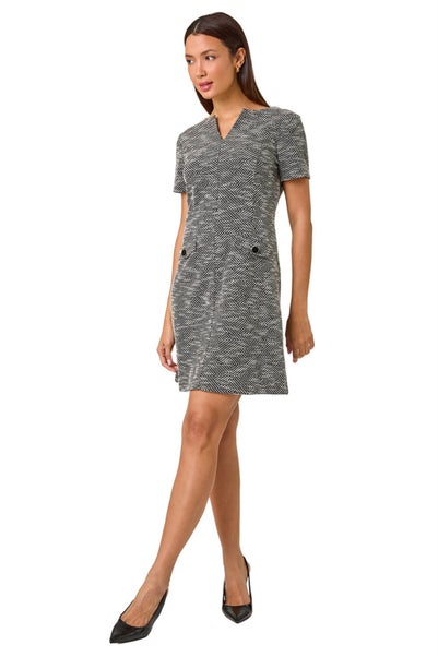 Roman Charcoal Textured Pocket Detail Stretch Dress