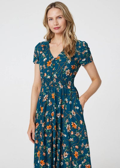 Izabel London Teal Floral Maxi Dress with Pockets