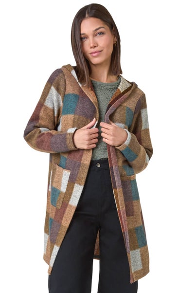 Roman Tan Colour Block Faux Longline Hooded Jacket