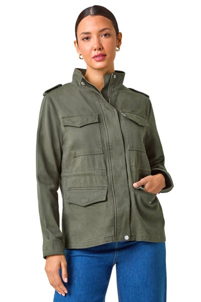 Roman Khaki Funnel Neck Cotton Jacket