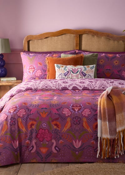 furn. Purple Broderie Floral Reversible Duvet Cover Set