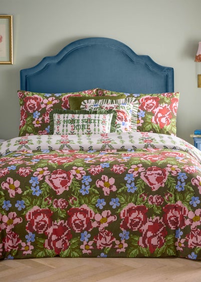 furn. Green Feeoni Cottage Floral Duvet Cover Set