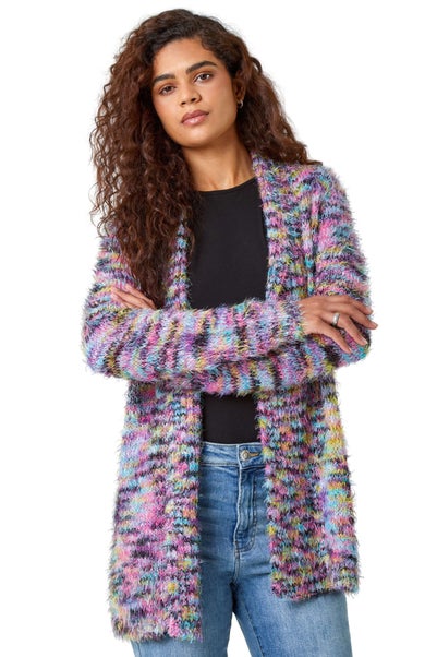 Roman Purple Fluffy Longline Cosy Cardigan