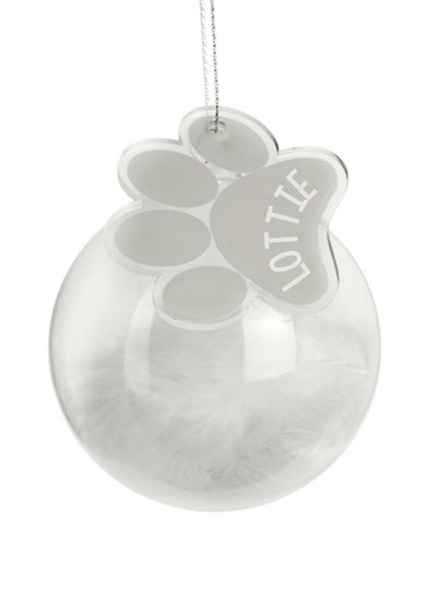 Personalised Memento Company Clear Pets Feather Glass Bauble With Paw Print Tag