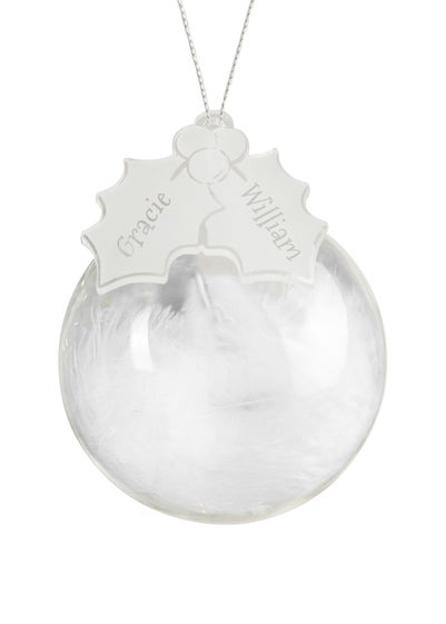 Personalised Memento Company Clear Holly Acrylic Feather Bauble