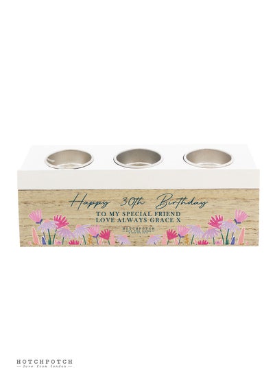 Personalised Memento Company Wood Hotchpotch Wild Flower Triple Tealight Box