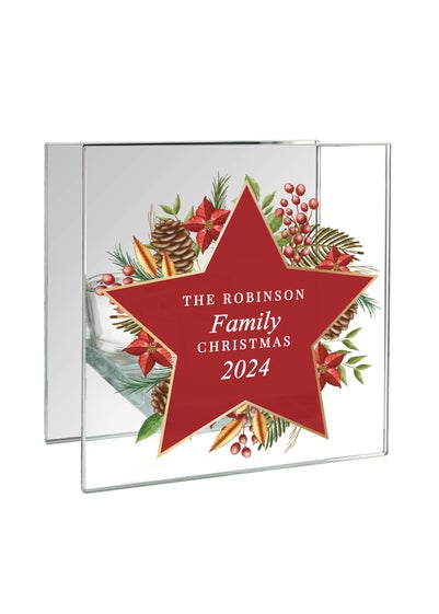 Personalised Memento Company Clear Christmas Glass Tea Light Candle Holder