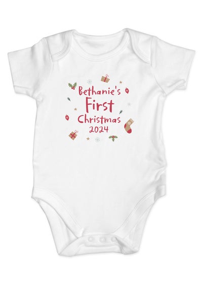 Personalised Memento Company White First Christmas 0-3 Months Baby Vest