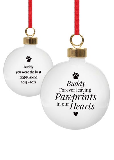 Personalised Memento Company White Pawprints Memorial Bauble