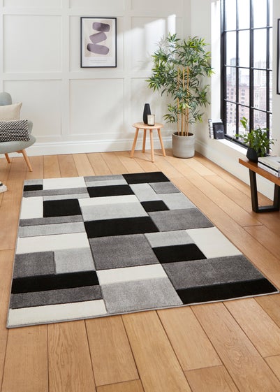 Think Rugs Matrix Grey/ Black Geometric Rug