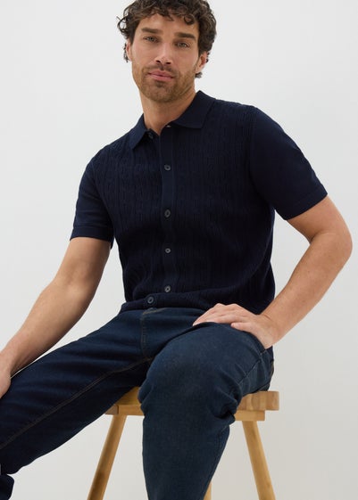 Navy Cable Polo Shirt