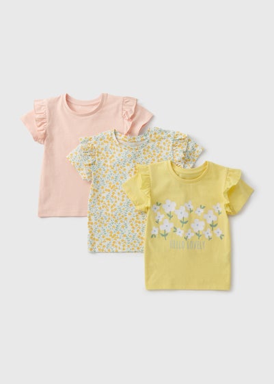 3 Pack Girls Multicolour Floral T-Shirts (1-7yrs)