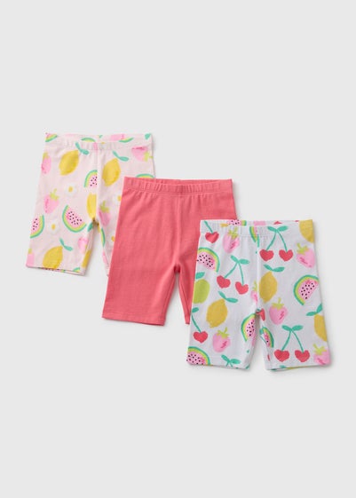 3 Pack Girls Pink Fruit Cycle Shorts (1-7yrs)