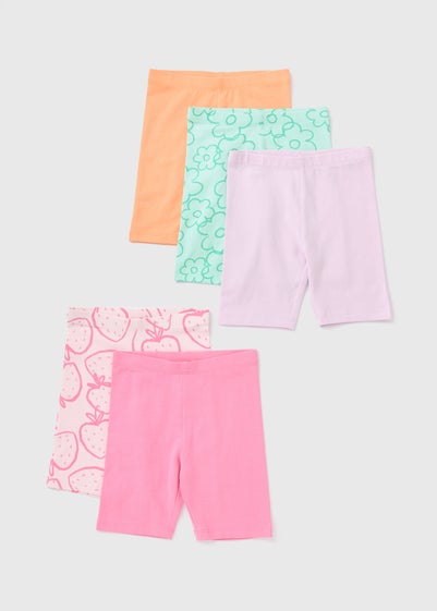 5 Pack Girls Multicolour Summer Cycling Shorts (1-7yrs)