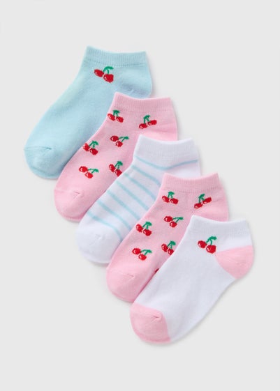 5 Pack Girls Pink Cherry Trainer Socks (Younger 6-Older 6.5)