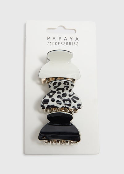 3 Pack Black Mono Leopard Mini Clamps