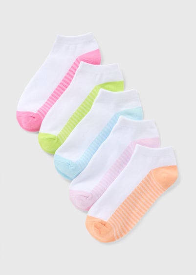 5 Pack Girls White Stripe Trainer Socks (Younger 6-Older 6.5)