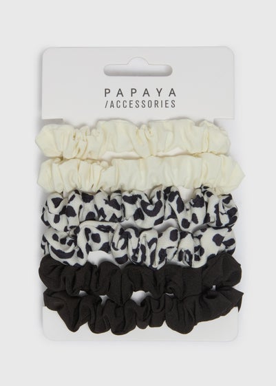 6 Pack Black Mono Leopard Scrunchies