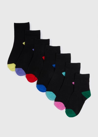 7 Pack Black Coloured Toe Socks (Younger 6-Older 6.5)