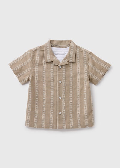 Boys Beige T-Shirt & Textured Shirt Set (1-7yrs)