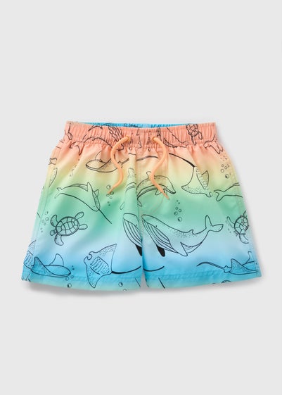 Boys Multicolour Ombre Sea Animal Swim Shorts (1-7yrs)