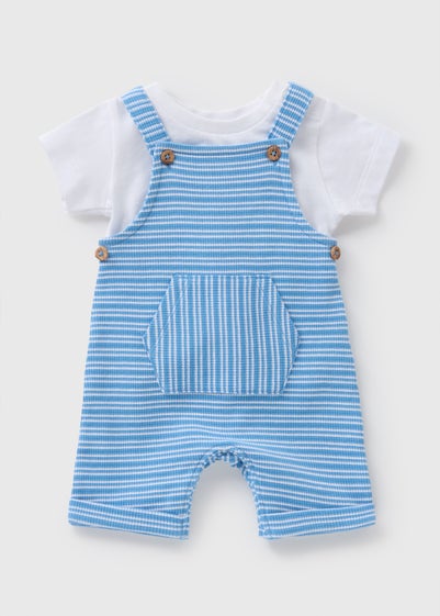 Baby Blue Stripe Knit T Shirt & Dungaree Set (Newborn-23mths)