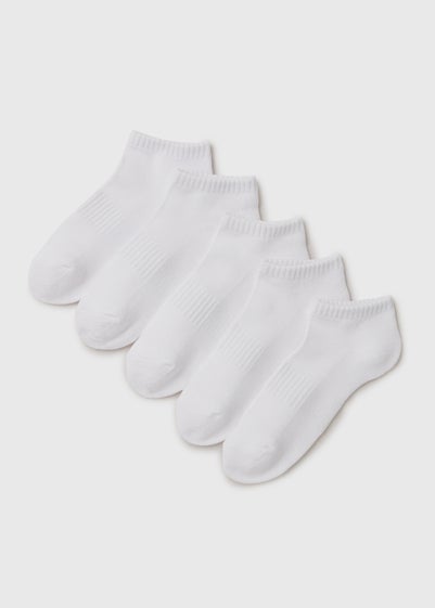 5 Pack Boys White Sports Trainer Socks (Younger 6 -Older 6.5)