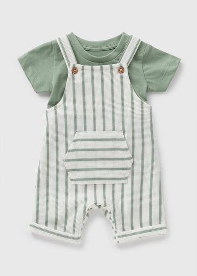 Baby Green Stripe Knit Top & Dungaree Set (Newborn-23mths)