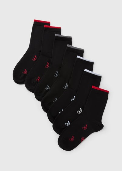 7 Pack Boys Black Football Socks (Younger 6-Older 6.5)