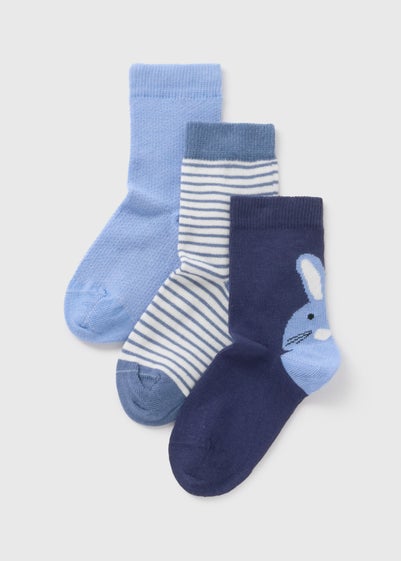 3 Pack Kids Blue Bunny Socks (Younger 6-Older 6.5)