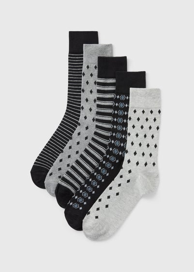 5 Pack Multicolour Mono Patterned Socks