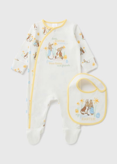 Peter Rabbit Baby Cream Sleepsuit & Bib Set (Newborn-12mths)