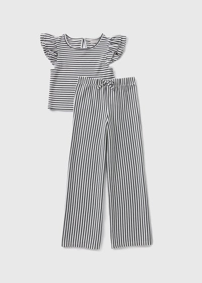 Girls Black Mono Stripe Top & Trouser Set (7-15yrs)