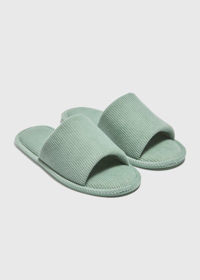 Green Ribbed Slider Slippers