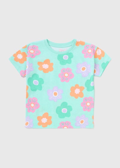 Girls Turquoise Flower T-Shirt (1-7yrs)